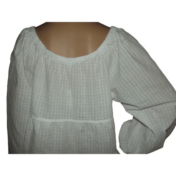 Old Navy Blouse Women Large White Babydoll boho tiered empire peasant top v-neck - Picture 10 of 12